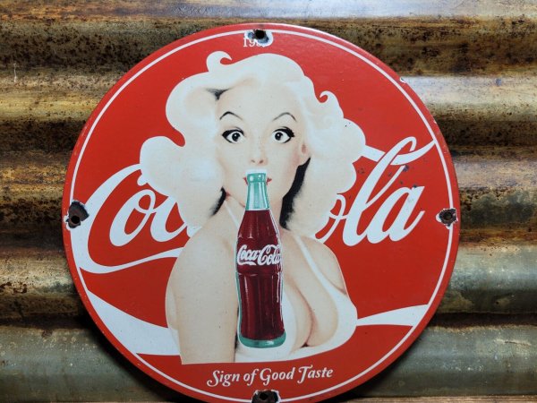 VINTAGE COCA COLA SIGN 1951 MARILYN MONROE COKE SODA BEVERAGE OLD PORCELAIN SIGN