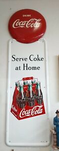 COCA COLA VINTAGE PILASTER SIGN 6 BOTTLE CASE W/ BUTTON serve coke at home