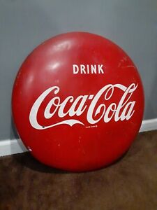 Coca-Cola AM 53 Button Sign 24” Porcelain Metal 1953 Original Antique Coke