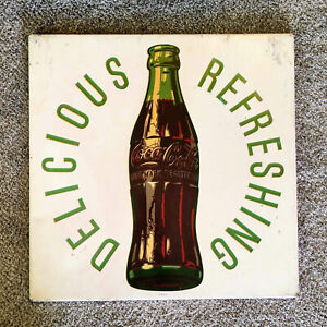 New ListingVINTAGE ORIGINAL 1950's COCA COLA 24" SQUARE SIGN WITH COKE BOTTLE STAMPED/DATED