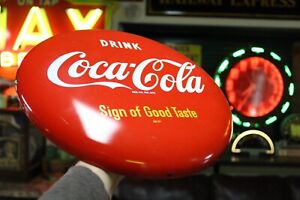 RARE 1950s DRINK COCA COLA 12" BUTTON PAINTED METAL SIGN NEW OLD STOCK WITH BOX