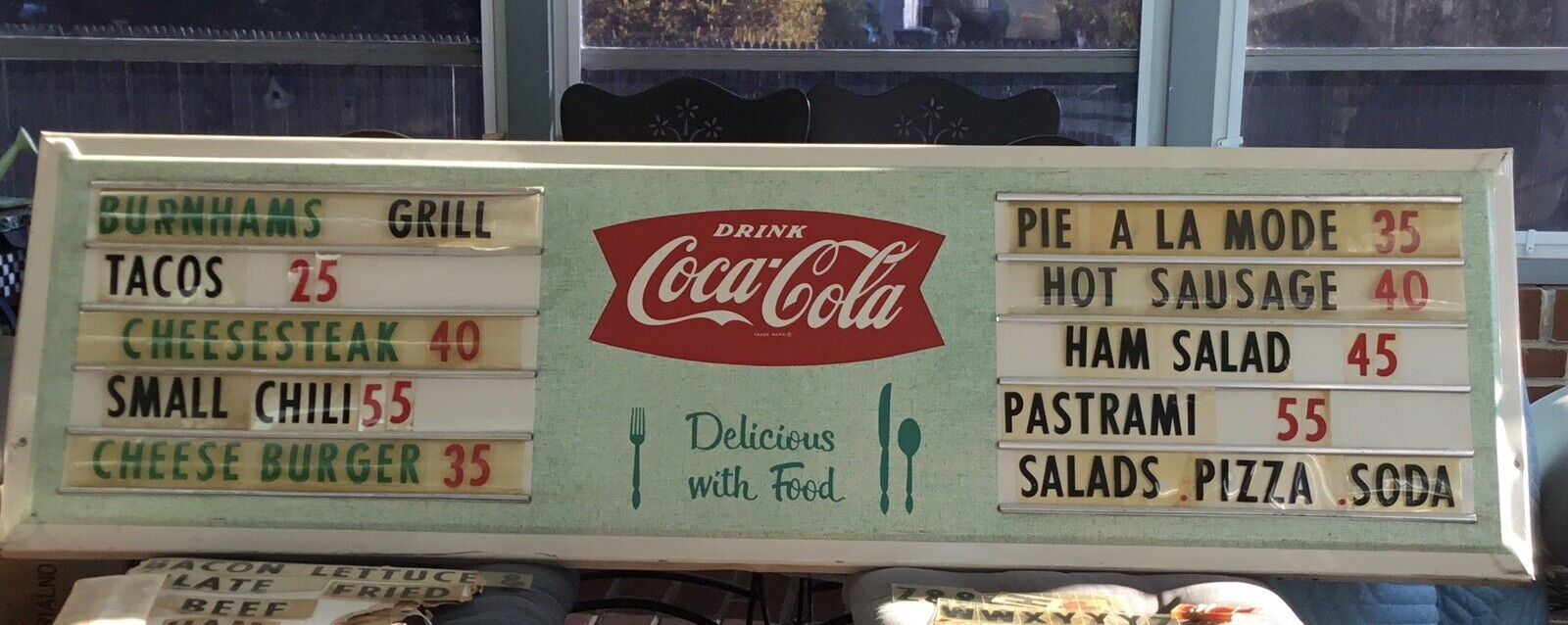 Vintage Large 58” Coke Fishtail Soda Fountain Menu Board Coca-cola