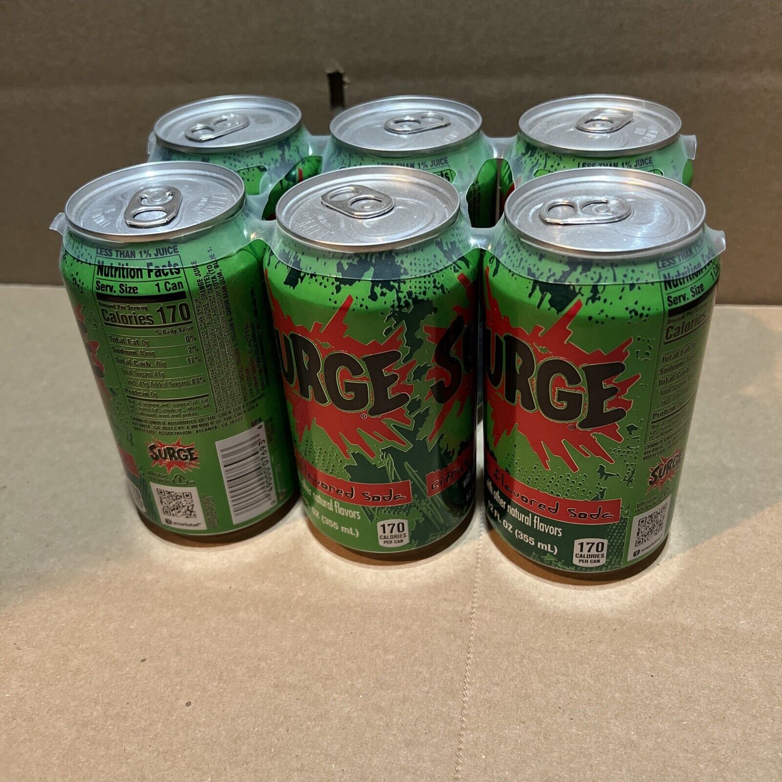 6 pack 6pk Surge Soda Discontinued 12oz can Collectible Coca Cola Rare Retro
