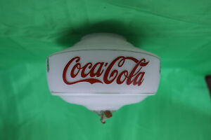 1930s Coca-Cola Milk Glass Light Globe with Original Fixture and Light bulb