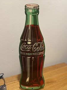 Vintage Original 1957 Coca Cola Coke Bottle Metal Advertising Display Sign 17"