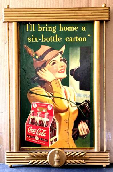 Original Coca Cola Soda Pop Advertising Cardboard Sign  with Frame & Kay Display
