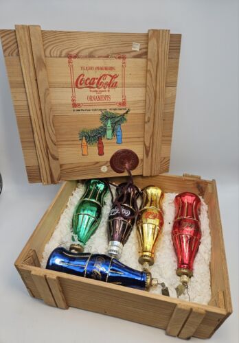 Kurt Adler Christmas Polonaise Blown Glass Coca Cola Ornaments Crate 5 Bottles