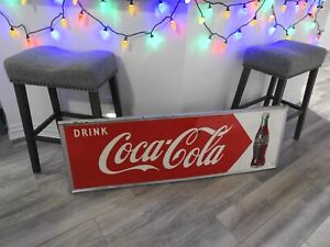 VINTAGE 1950s DRINK COCA COLA ADVERTISING ARROW SIGN 54" X 18"