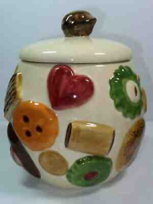 Vintage Cookie Jar Los Angeles Pottery "Cookies All Over" w/Walnut on Lid