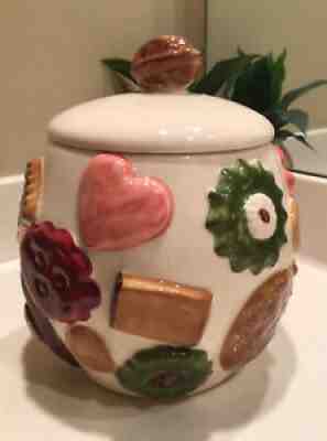 ð?ª Vintage 1950â??s LOS ANGELES POTTERY - Cookies All Over - Cookie Jar Walnut Lid