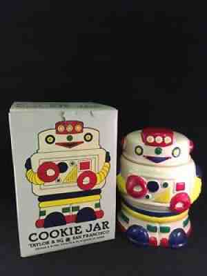 Vintage 1985 Taylor & Ng San Francisco Ceramic Beigebot Robot Cookie Jar Japan