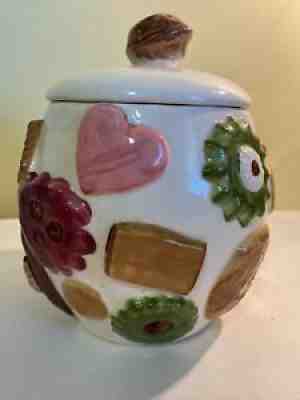 Vintage Los Angeles Pottery 1955 â??Cookies All Overâ? Cookie Jar w/ Walnut Knob