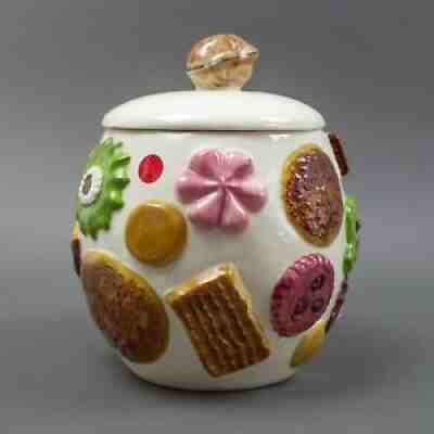 Los Angeles Potteries Cookies All Over Cookie Jar Walnut Top Vintage Mid Century