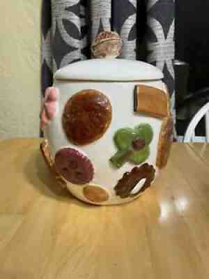 Vintage 1950s LOS ANGELES POTTERY â??Cookies All Overâ? Cookie Jar w/ Walnut Lid