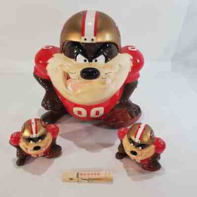 Looney Tunes San Fran 49ers Taz Football Cookie Jar + Salt & Pepper 1994 GS0500