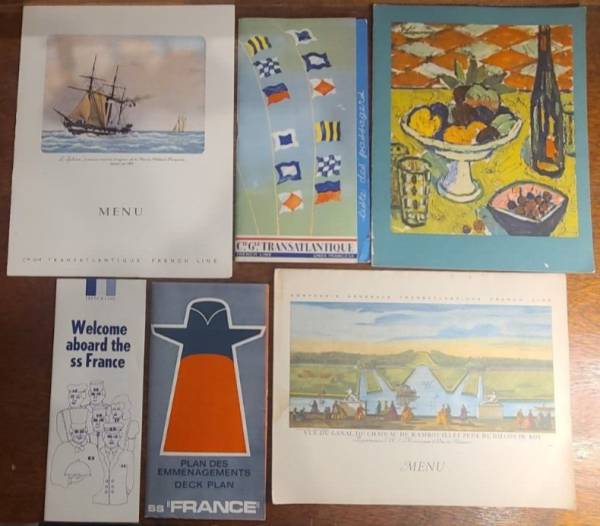 Lot - French Line CGT - SS France Cruise Ship Menus, Passenger List, Deck Plan