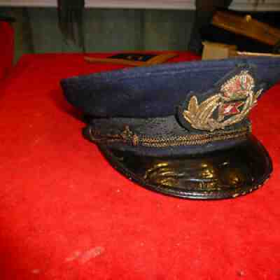 Antique CRUISE Ship OFFICER'S VISOR HAT WITH EMBROIDERED GILD INSIGNIA - NICE!