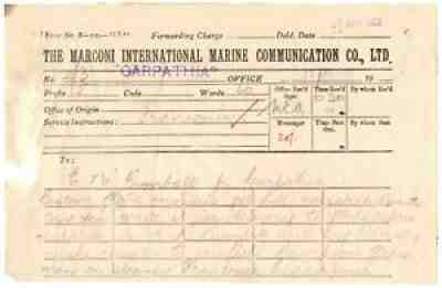 Original Rare Telegram Sent by Titanic Survivor from Carpathia on April 17, 1912