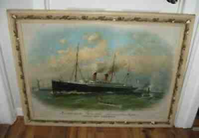 Antique Knapp French Mail Steamers SteamShip Boat S.S Transatlantic Framed Rare