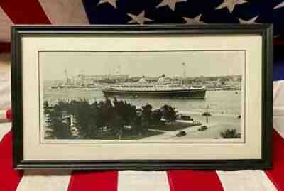 Vintage 1930s MS Pilsudski Ocean Liner Ship Panoramic Photograph Antique Framed