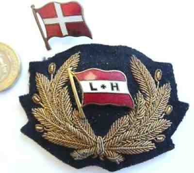 EARLY 1900's LAMPORT & HOLT STEAM SHIPPING LINE BULLION & ENAMEL CAP BADGES