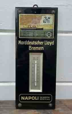 Antique Vintage Norddeutscher Lloyd Bremen Steamship Reverse Glass Thermometer