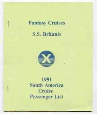 Fantasy Cruise SS Britannis South America Passenger List 1991 & Deck Plan