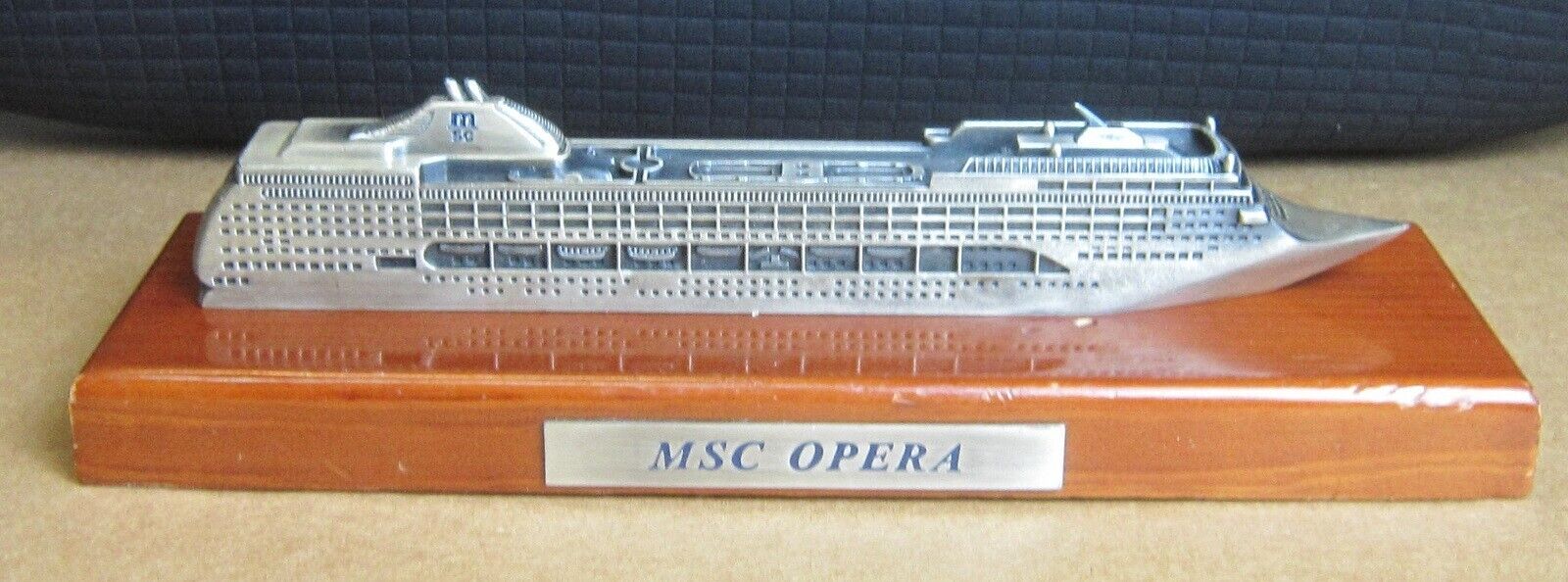 MSC OPERA Cruise Ship MODEL (Pewter?)  Metal Ship on Wood Base