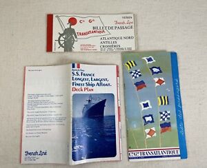 Vintage SS FRANCE Cruise Ship FRENCH LINE 1974 Deck Plan, Passenger List, Ticket