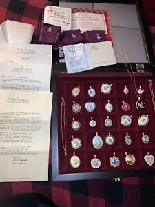 24 DANBURY MINT PENDANTS OF THE WORLD SET w/Wood CASE/POUCHES/ COA’s/ Receipts