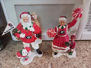 2 Rare The Danbury Mint Georgia Bulldogs Santa & Mrs Claus Christmas Figurines