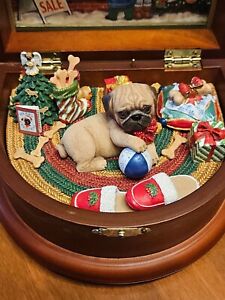 Danbury Mint "Pug In The Window" Christmas Music Box - HTF & Mint
