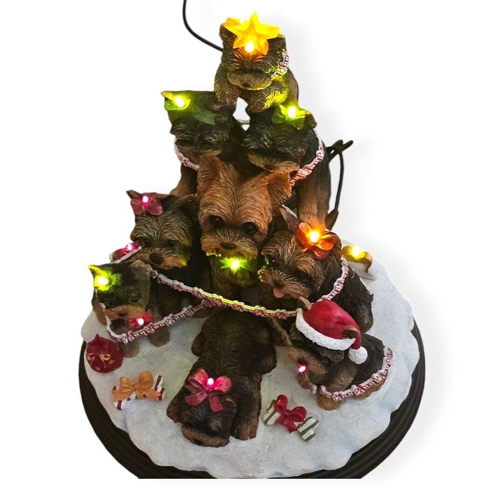 Lighted Yorkie Dog Family CHRISTMAS TREE Figurine By Danbury Mint - RETIRED