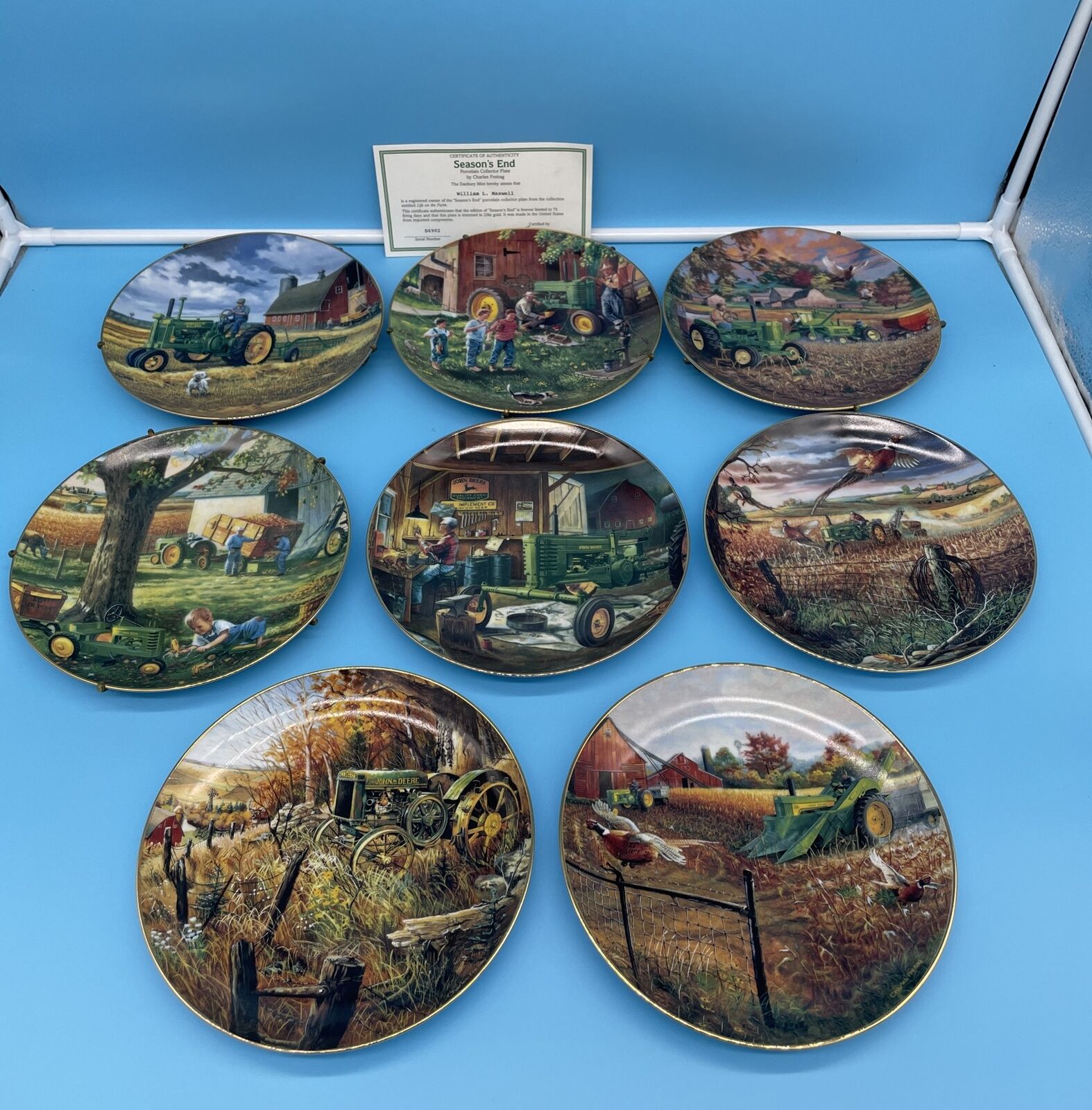 LIFE ON THE FARM-Charles Freitag 8 Collector Plate Set /John Deere /Danbury mint