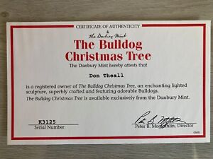 Danbury Mint Electric Lighted Bulldog Christmas Tree w/COA, star, lights work