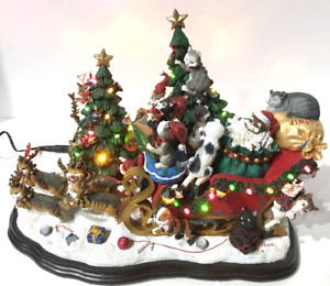 Danbury Mint Comical Cats Illuminated Sleigh Ride Christmas Display