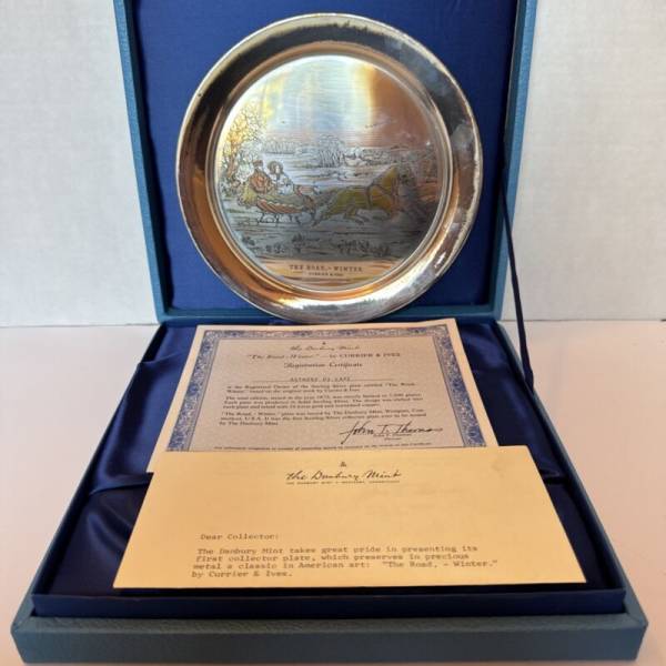 1972 Danbury Mint Sterling Silver Plate "The Road, Winter" Currier Ives Ltd Ed