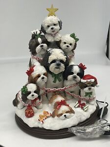 Danbury Mint Shih Tzu Family Christmas Tree RARE Vintage Ceramic Collectable