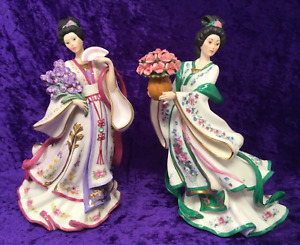 2 Lot Danbury Mint Iris & Rose Princess Figurines Lena Liu Mint