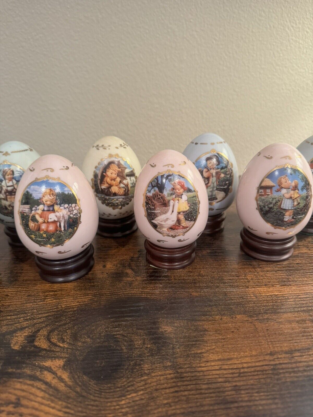 Set of 12 Danbury Mint M.J. Hummel  Porcelain Eggs W/ Original Stands & Boxes
