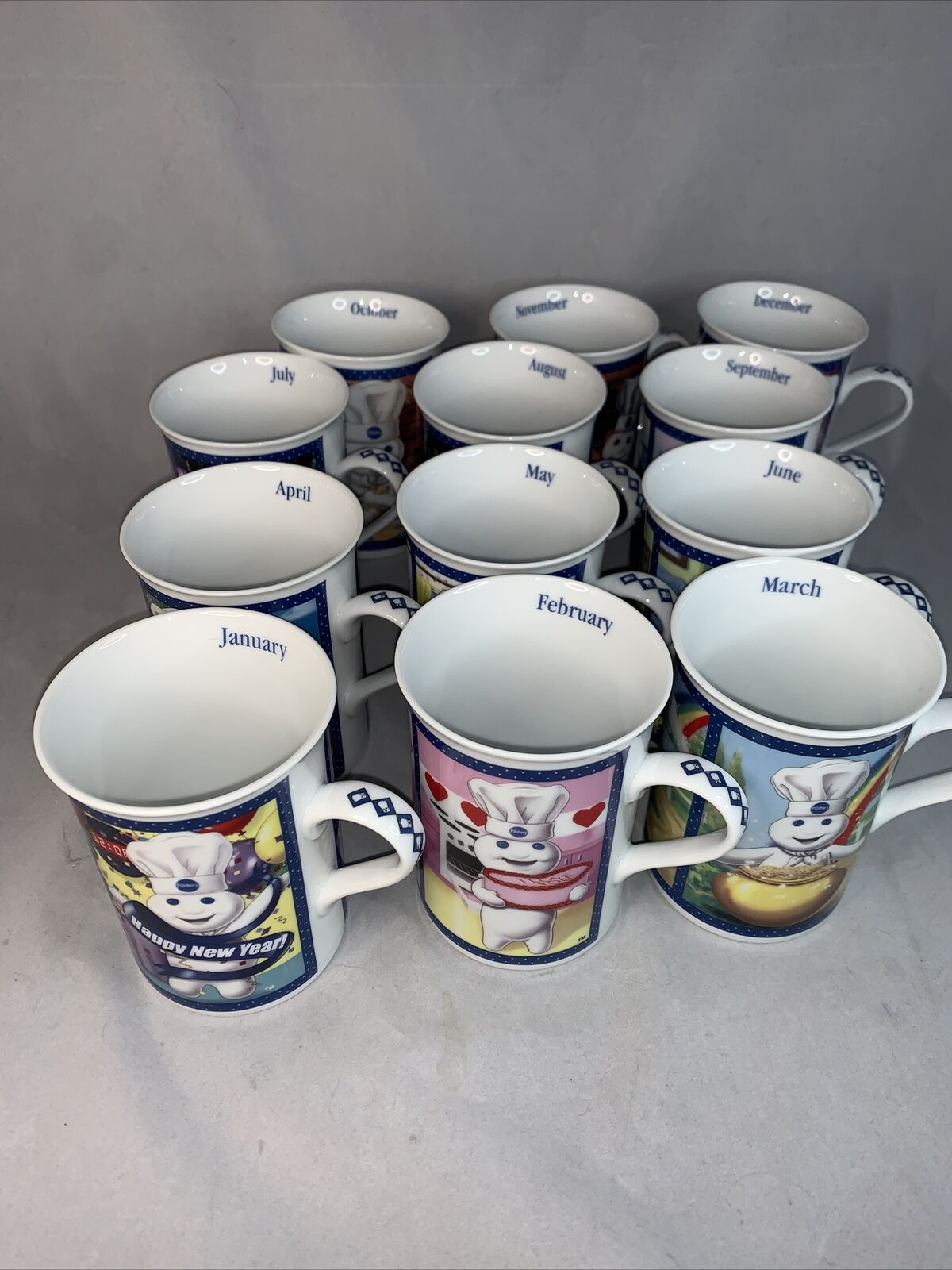 Danbury Mint Pillsbury Doughboy Coffee Mug Cup COMPLETE Twelve Month SET