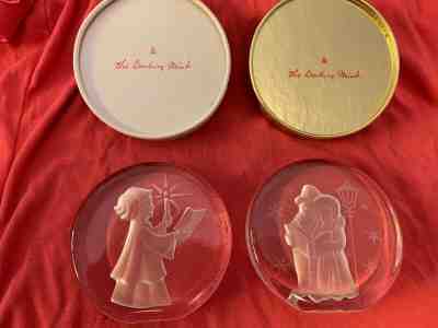 (2) Danbury Mint Christmas Paperweights Carolers  & Choir Boy Lead Crystal NIB