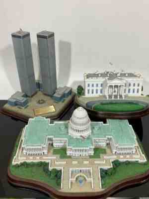 3pc Danbury Mint Washington DC Capitol White House Twin Towers Statue Figurines