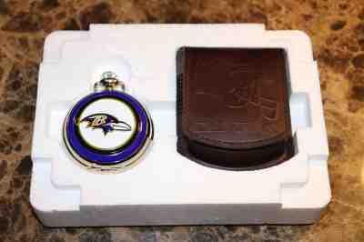 New! Danbury Mint Baltimore Maryland Ravens Pocket Watch w/ holder