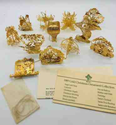 Danbury Mint 1989 Gold Plated Christmas Ornaments Set of 12 / Original Box
