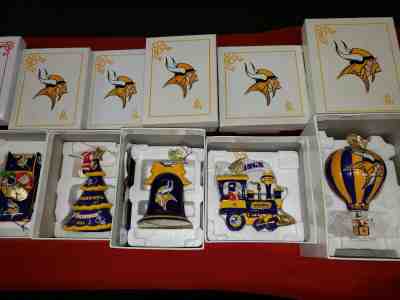 Minnesota Vikings Ultra Rare Danbury Mint Christmas Ornament LOT of 9 CIB in Box