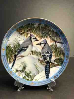 BLUE CHRISTMAS Winged Treasures BLUE JAY Plate Bird Derk Hansen Danbury Mint