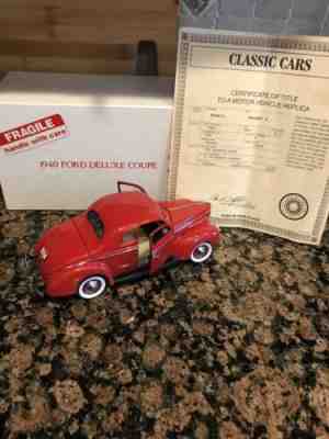 Model Cars: Danbury Mint 1/24 scale RED 1940 Ford Deluxe Coupe