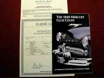 DANBURY MINT COMPLETE PAPERWORK SET - 1949 MERCURY CLUB COUPE - BLACK
