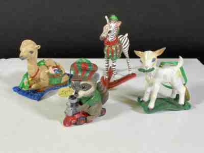 Lot 4 Danbury Mint Baby Animal Ornaments Camel Goat Raccoon Zebra